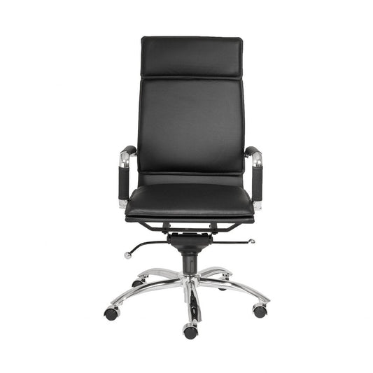 Black and Silver Adjustable Swivel Faux Leather Rolling Executive Office Chair HomeRoots