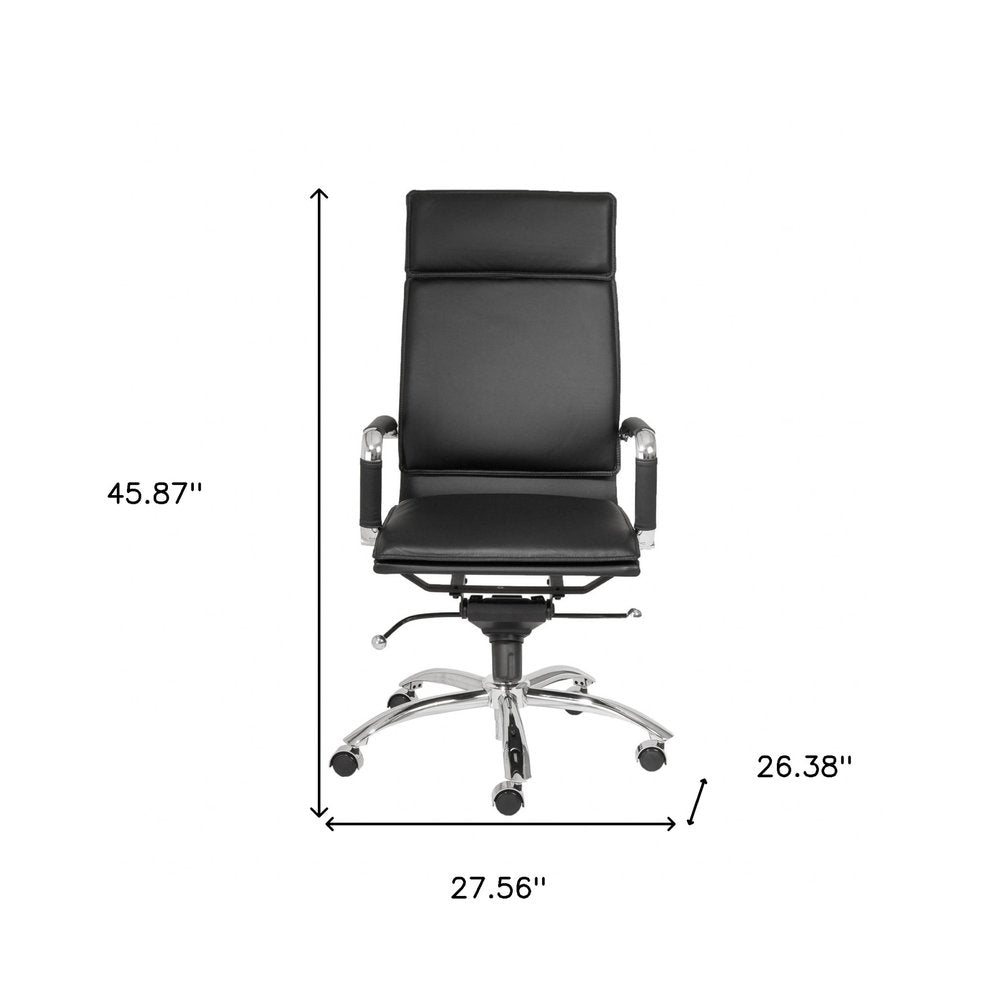 Black and Silver Adjustable Swivel Faux Leather Rolling Executive Office Chair HomeRoots