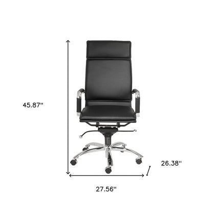 Black and Silver Adjustable Swivel Faux Leather Rolling Executive Office Chair HomeRoots