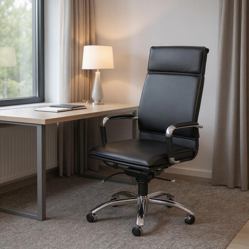 Black and Silver Adjustable Swivel Faux Leather Rolling Executive Office Chair HomeRoots