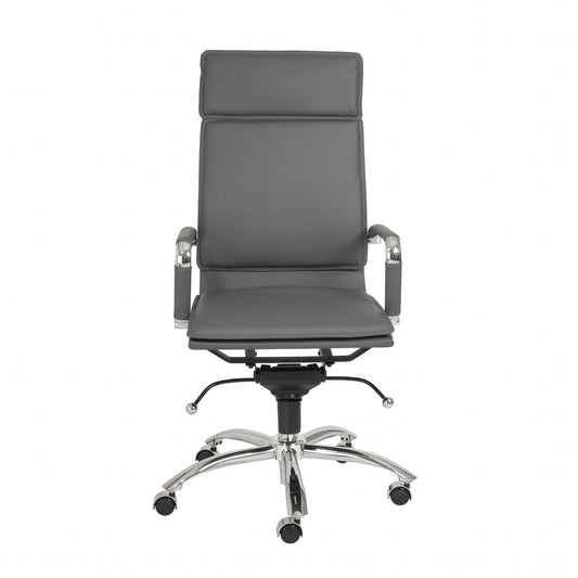 Gray and Silver Adjustable Swivel Faux Leather Rolling Executive Office Chair