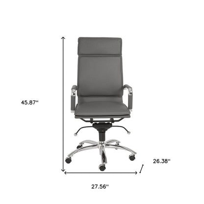 Gray and Silver Adjustable Swivel Faux Leather Rolling Executive Office Chair HomeRoots
