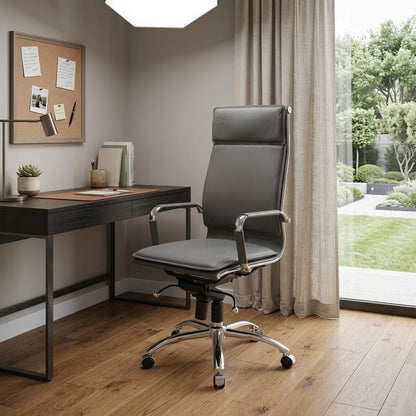 Gray and Silver Adjustable Swivel Faux Leather Rolling Executive Office Chair HomeRoots