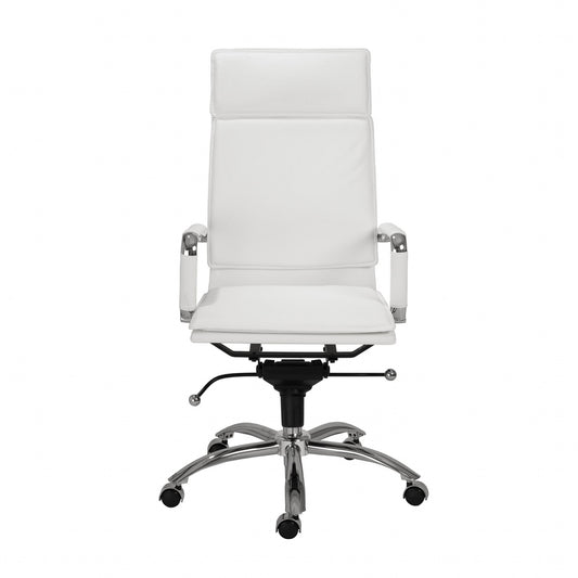 White and Silver Adjustable Swivel Faux Leather Rolling Executive Office Chair