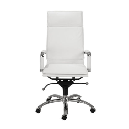 White and Silver Adjustable Swivel Faux Leather Rolling Executive Office Chair HomeRoots