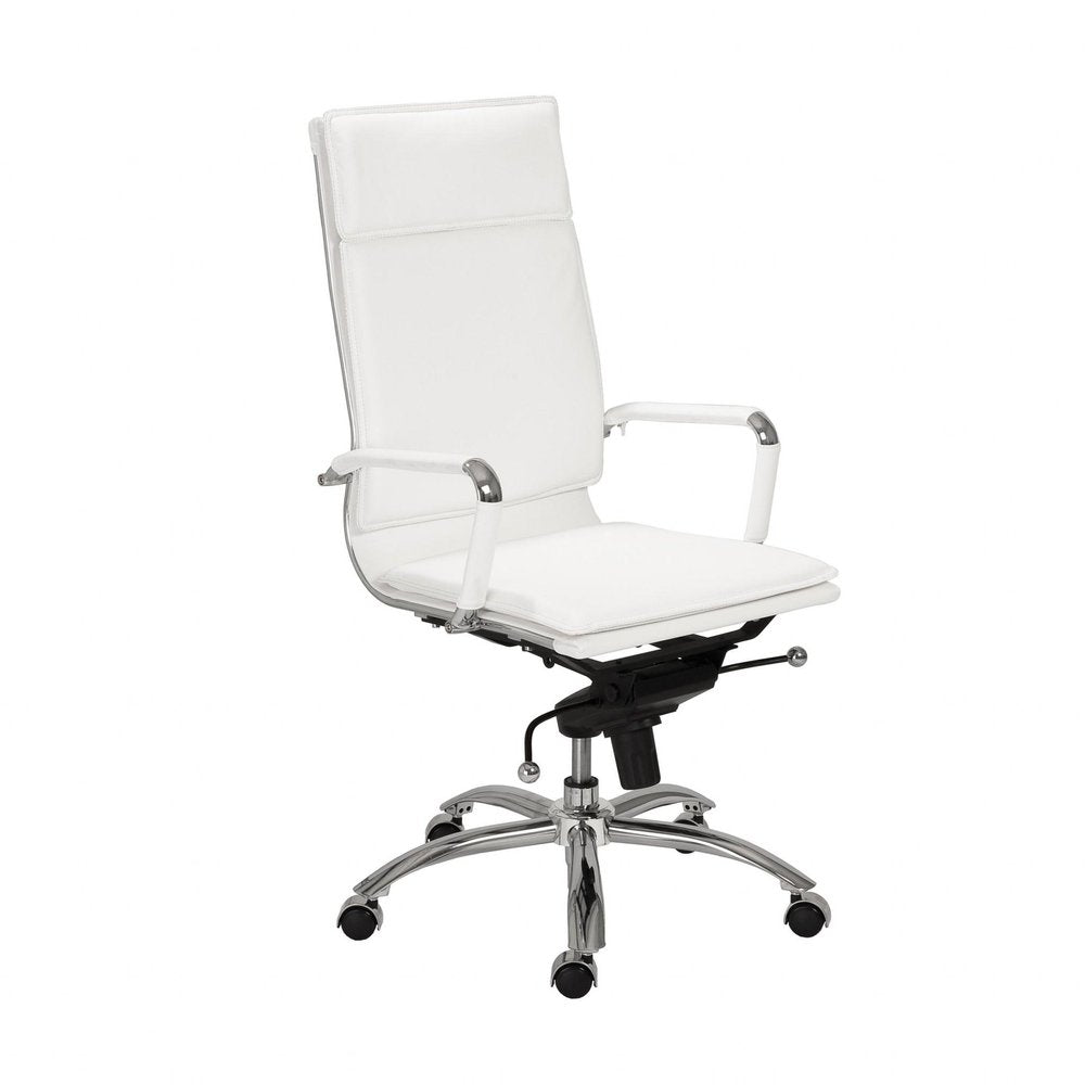 White and Silver Adjustable Swivel Faux Leather Rolling Executive Office Chair HomeRoots
