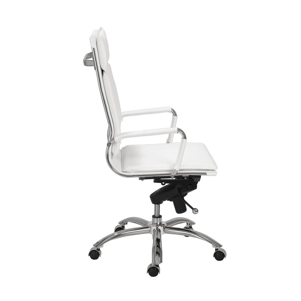 White and Silver Adjustable Swivel Faux Leather Rolling Executive Office Chair HomeRoots