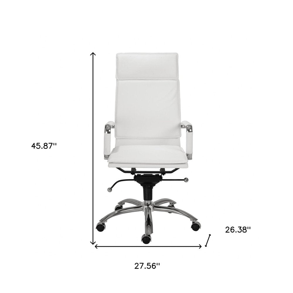 White and Silver Adjustable Swivel Faux Leather Rolling Executive Office Chair HomeRoots
