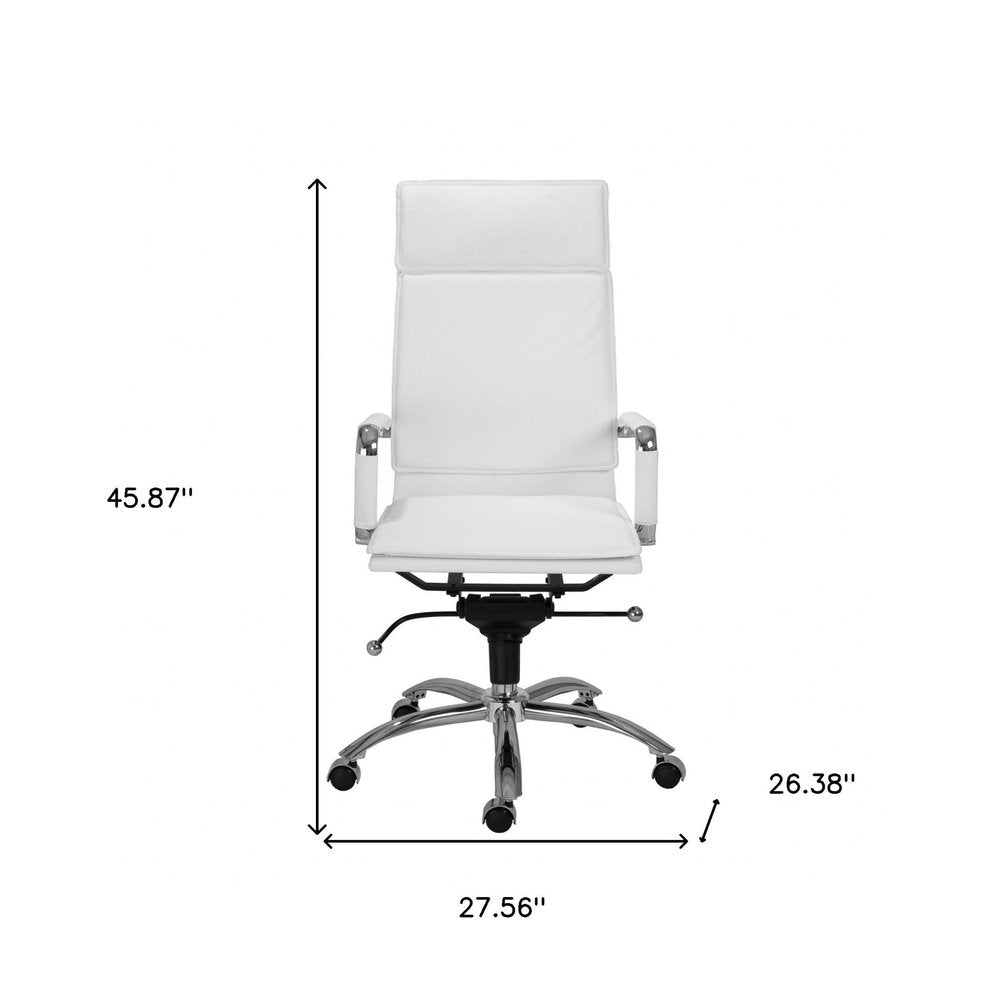 White and Silver Adjustable Swivel Faux Leather Rolling Executive Office Chair HomeRoots