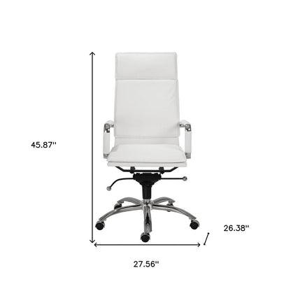 White and Silver Adjustable Swivel Faux Leather Rolling Executive Office Chair HomeRoots