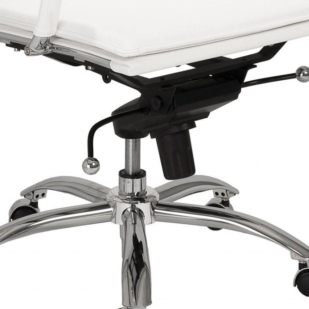 White and Silver Adjustable Swivel Faux Leather Rolling Executive Office Chair HomeRoots
