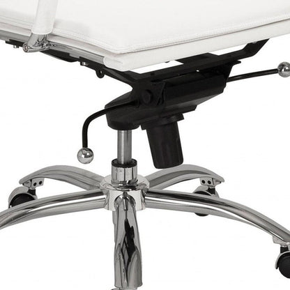 White and Silver Adjustable Swivel Faux Leather Rolling Executive Office Chair HomeRoots
