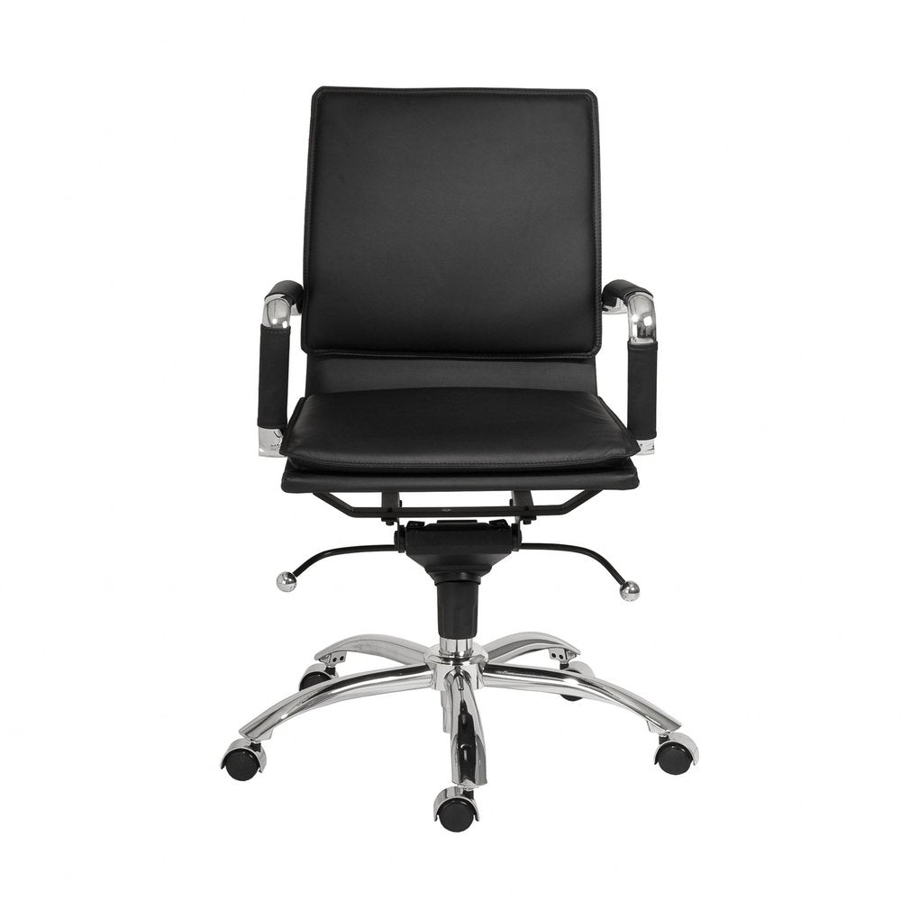 Black and Silver Adjustable Swivel Faux Leather Rolling Conference Office Chair HomeRoots