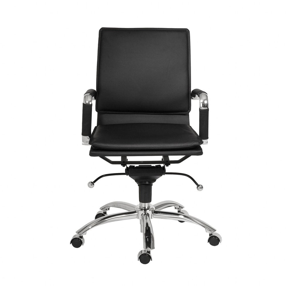 Black and Silver Adjustable Swivel Faux Leather Rolling Conference Office Chair HomeRoots