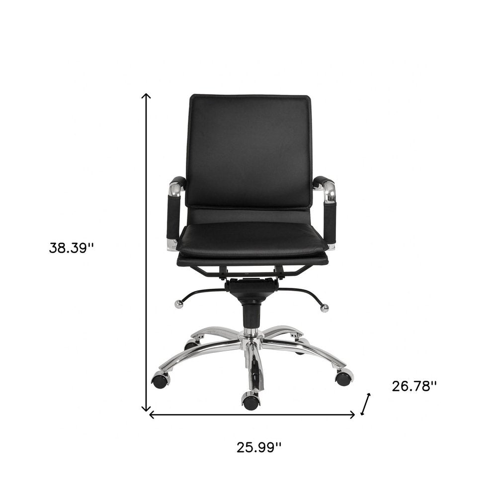 Black and Silver Adjustable Swivel Faux Leather Rolling Conference Office Chair HomeRoots