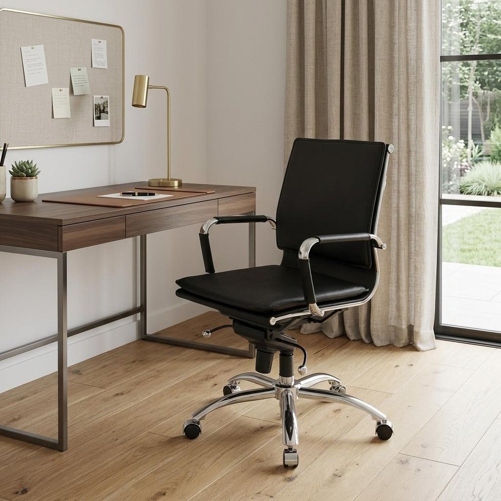 Black and Silver Adjustable Swivel Faux Leather Rolling Conference Office Chair HomeRoots