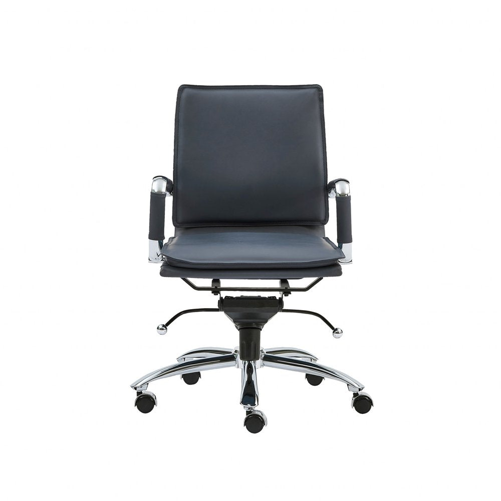 Blue and Silver Adjustable Swivel Faux Leather Rolling Conference Office Chair HomeRoots