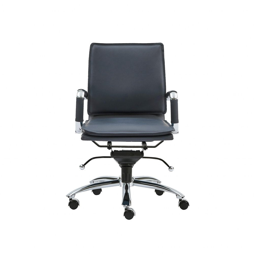 Blue and Silver Adjustable Swivel Faux Leather Rolling Conference Office Chair HomeRoots