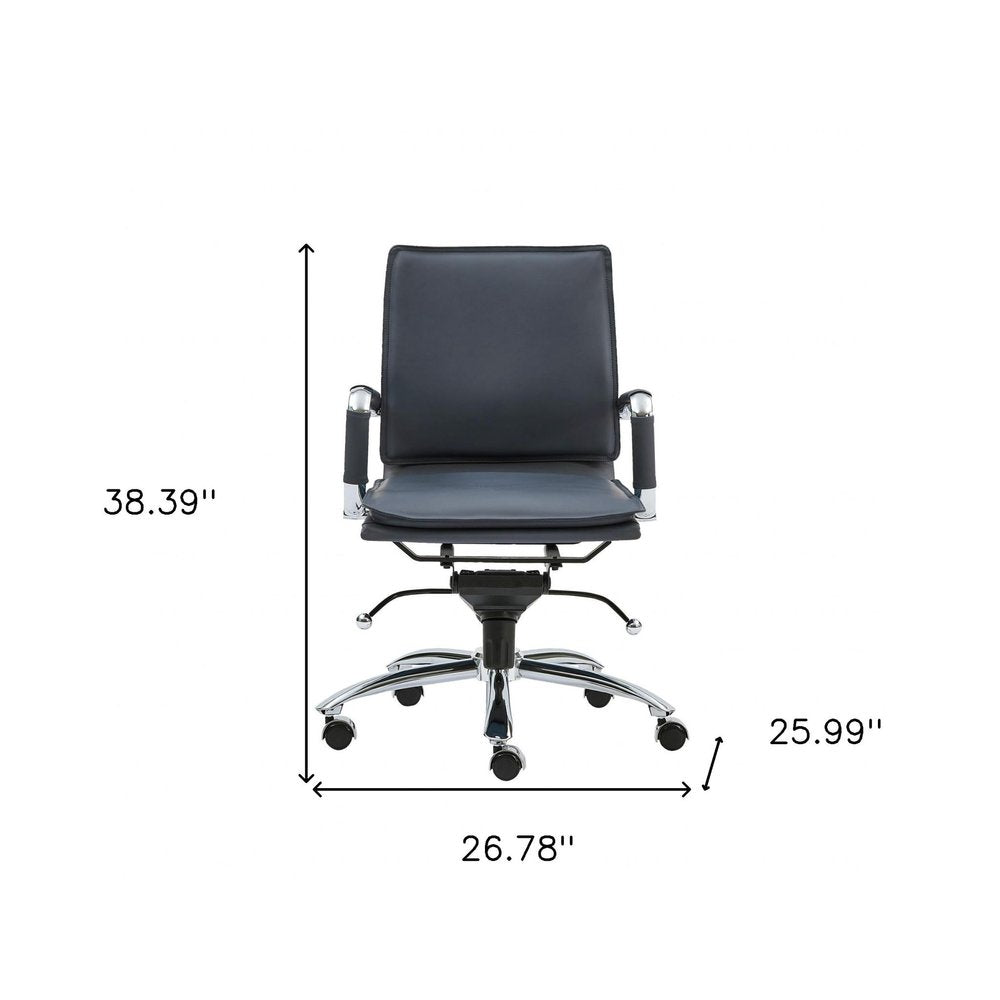 Blue and Silver Adjustable Swivel Faux Leather Rolling Conference Office Chair HomeRoots