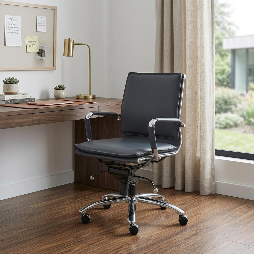 Blue and Silver Adjustable Swivel Faux Leather Rolling Conference Office Chair HomeRoots