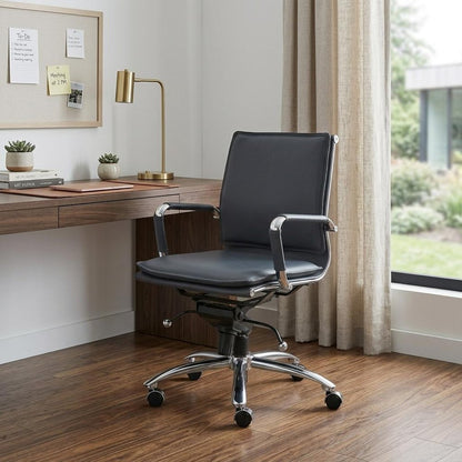 Blue and Silver Adjustable Swivel Faux Leather Rolling Conference Office Chair HomeRoots