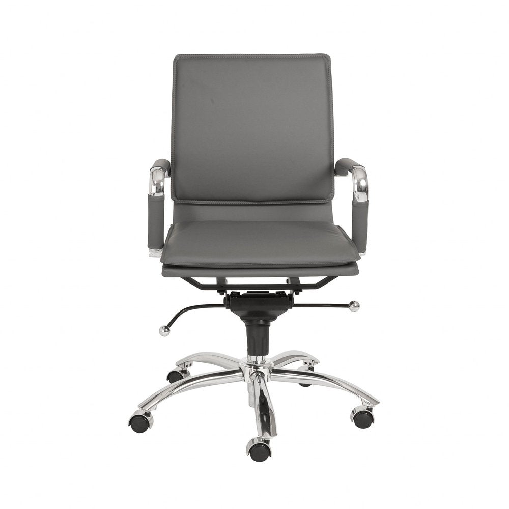 Silver and Gray Adjustable Swivel Faux Leather Rolling Conference Office Chair HomeRoots