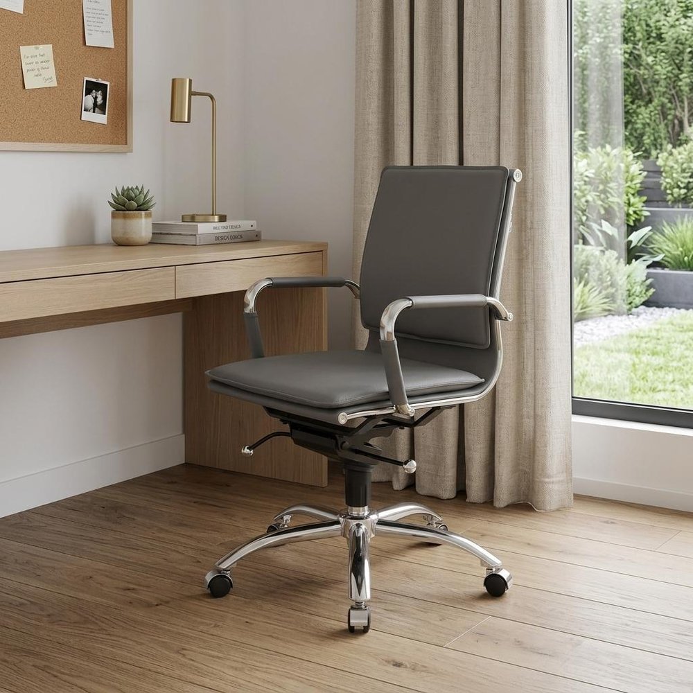 Silver and Gray Adjustable Swivel Faux Leather Rolling Conference Office Chair HomeRoots