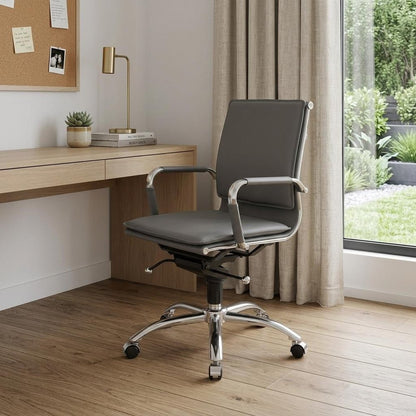 Silver and Gray Adjustable Swivel Faux Leather Rolling Conference Office Chair HomeRoots
