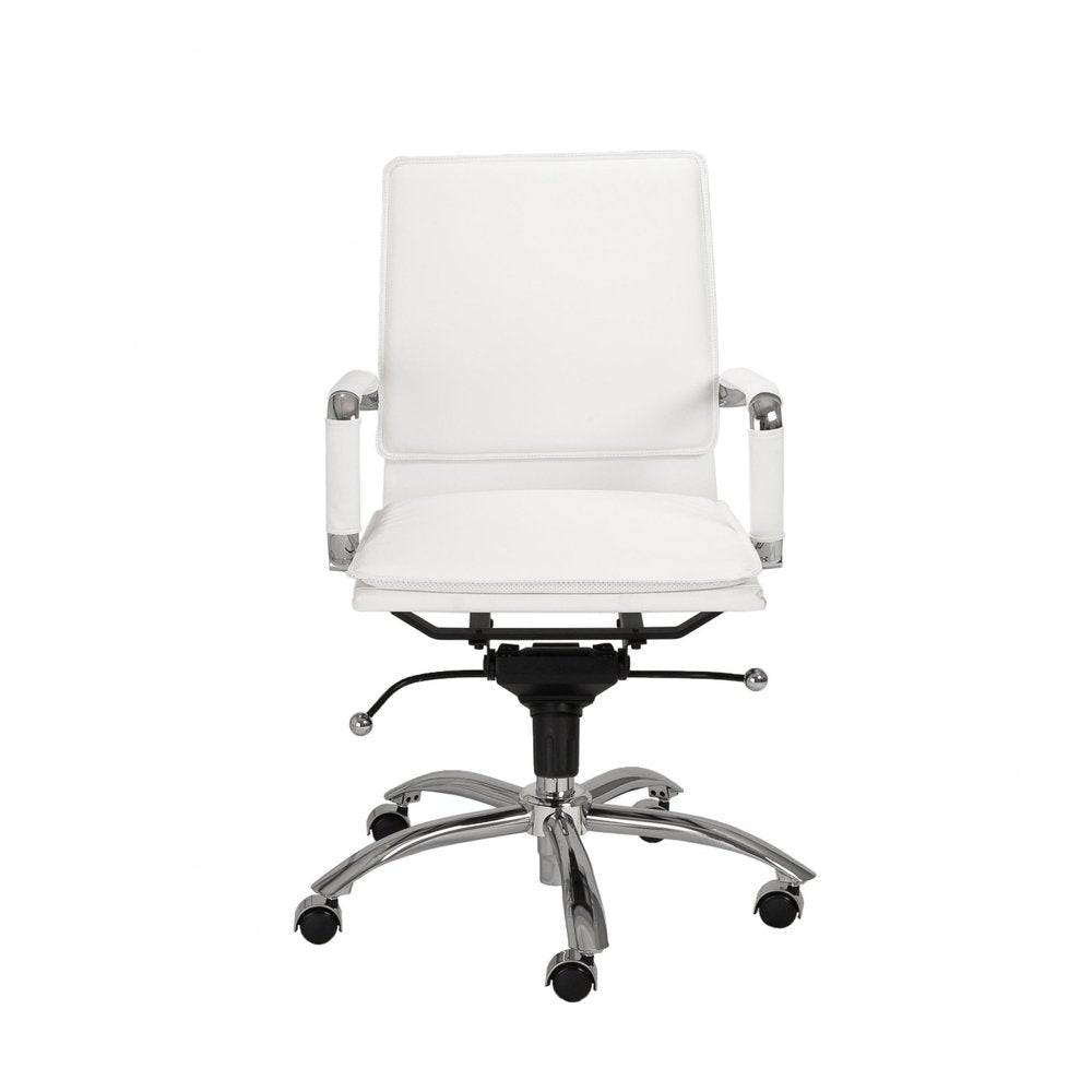 White and Silver Adjustable Swivel Faux Leather Rolling Conference Office Chair HomeRoots