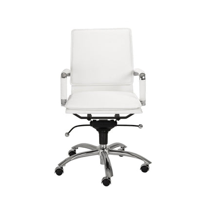 White and Silver Adjustable Swivel Faux Leather Rolling Conference Office Chair HomeRoots