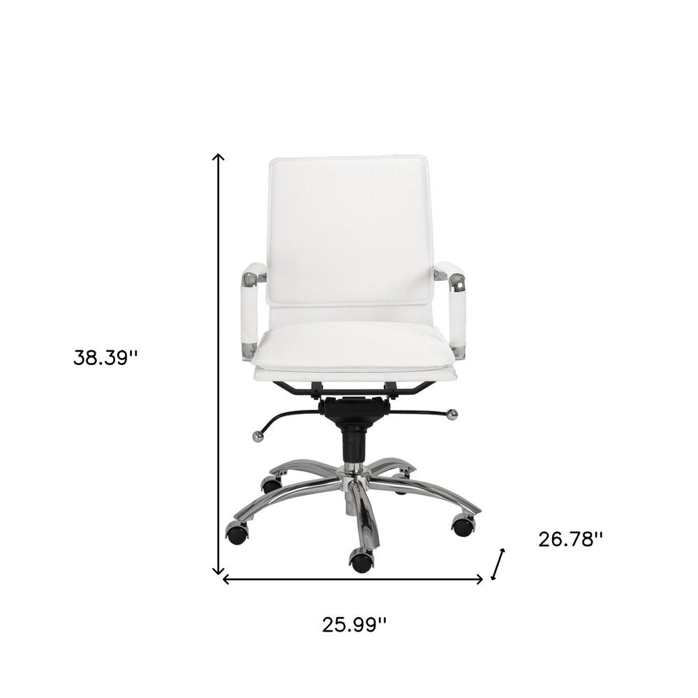 White and Silver Adjustable Swivel Faux Leather Rolling Conference Office Chair HomeRoots