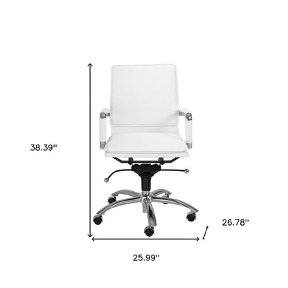 White and Silver Adjustable Swivel Faux Leather Rolling Conference Office Chair HomeRoots