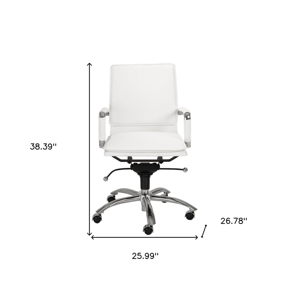 White and Silver Adjustable Swivel Faux Leather Rolling Conference Office Chair HomeRoots
