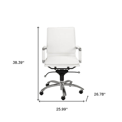 White and Silver Adjustable Swivel Faux Leather Rolling Conference Office Chair HomeRoots