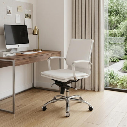 White and Silver Adjustable Swivel Faux Leather Rolling Conference Office Chair HomeRoots