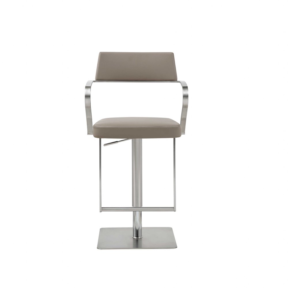 Taupe And Silver Faux Leather And Steel Bar Chair HomeRoots