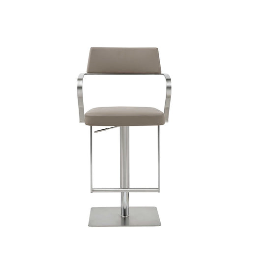 Taupe And Silver Faux Leather And Steel Bar Chair HomeRoots