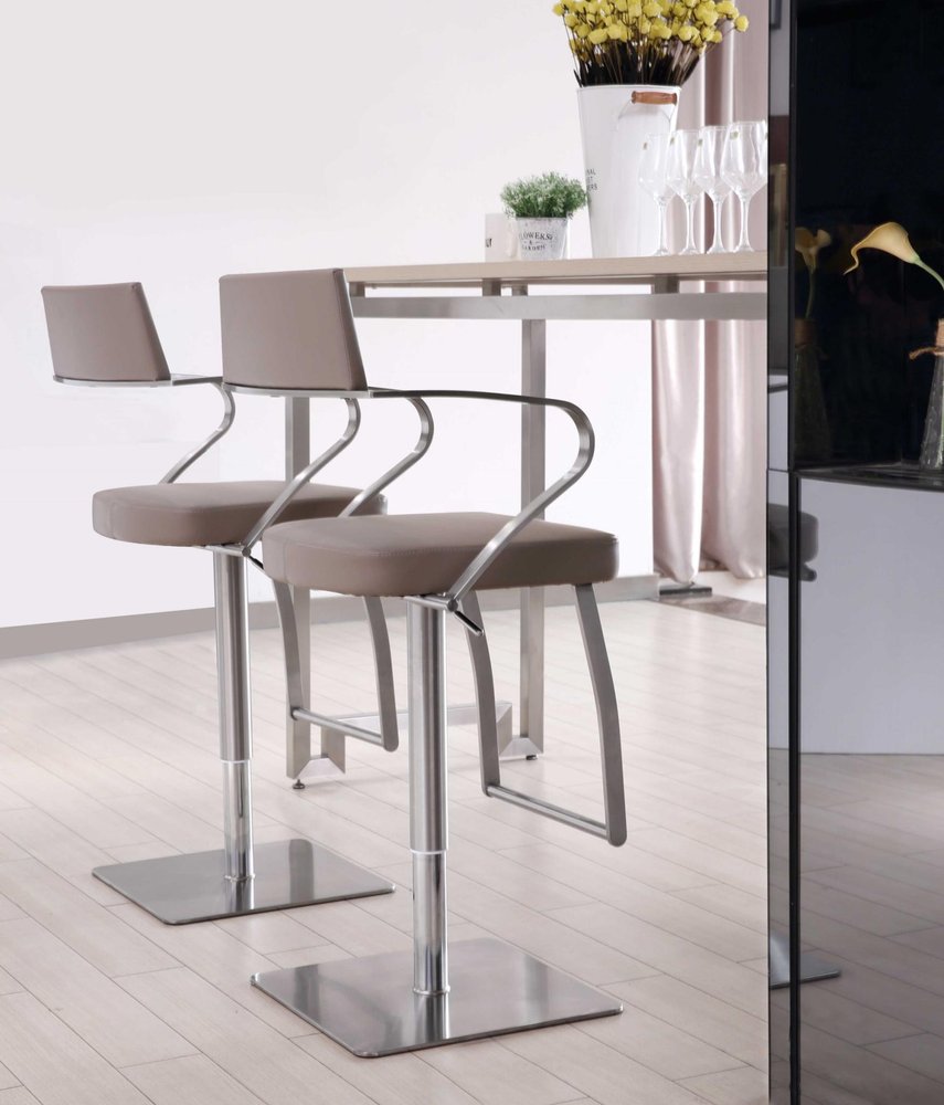 Taupe And Silver Faux Leather And Steel Bar Chair HomeRoots