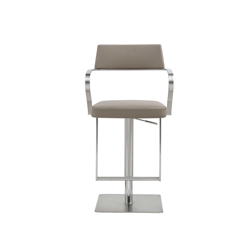 Taupe And Silver Faux Leather And Steel Bar Chair HomeRoots