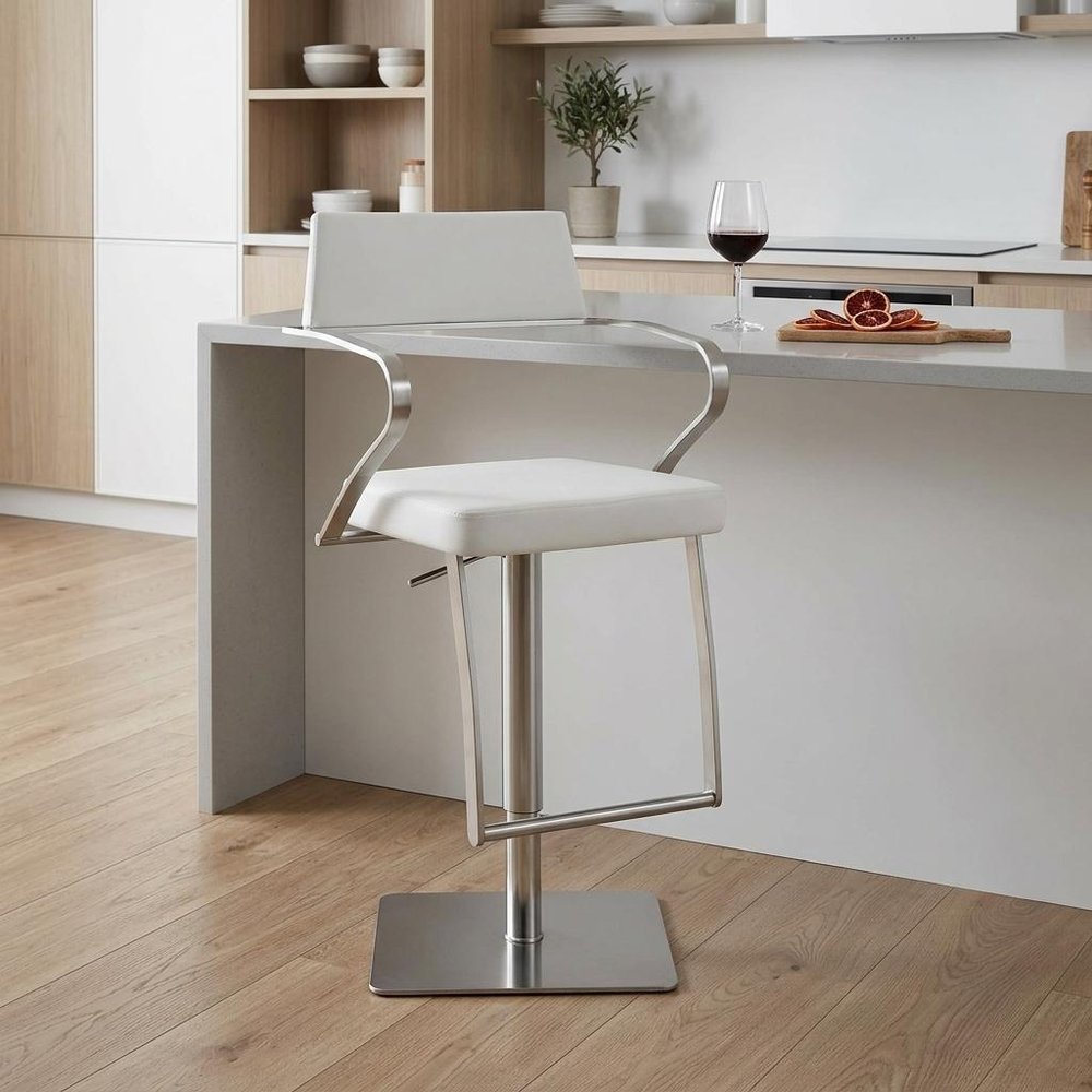 White And Silver Faux Leather And Steel Bar Chair HomeRoots