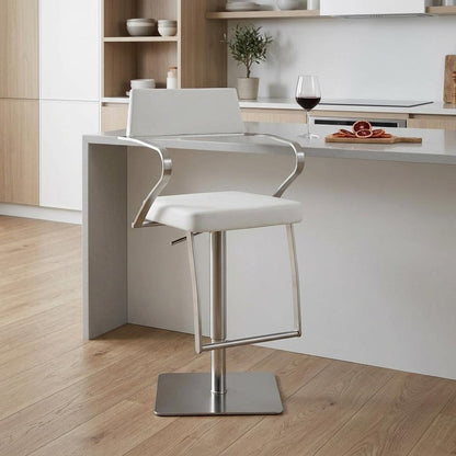 White And Silver Faux Leather And Steel Bar Chair HomeRoots