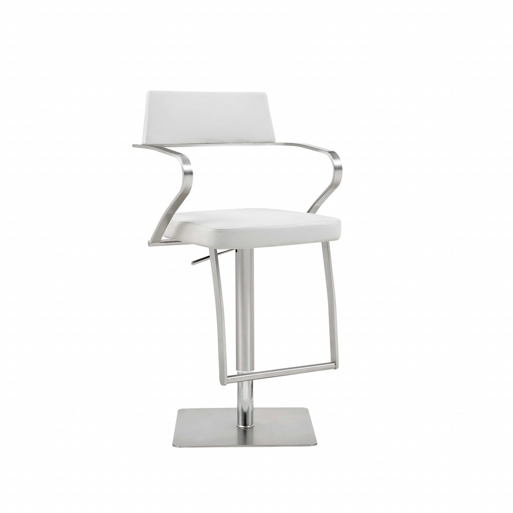 White And Silver Faux Leather And Steel Bar Chair HomeRoots