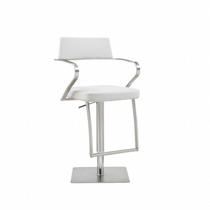 White And Silver Faux Leather And Steel Bar Chair HomeRoots