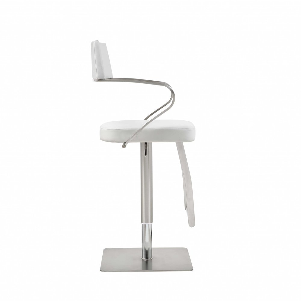 White And Silver Faux Leather And Steel Bar Chair HomeRoots