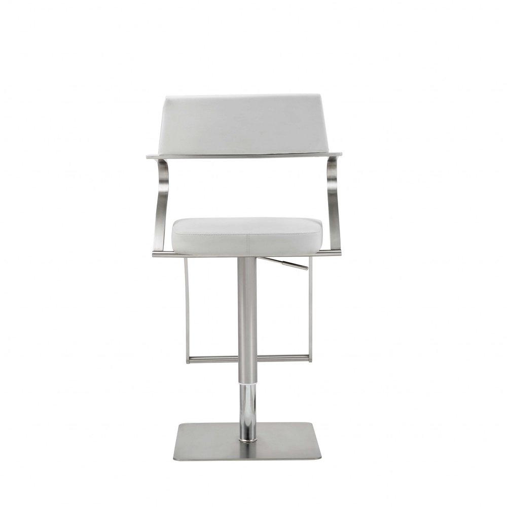 White And Silver Faux Leather And Steel Bar Chair HomeRoots