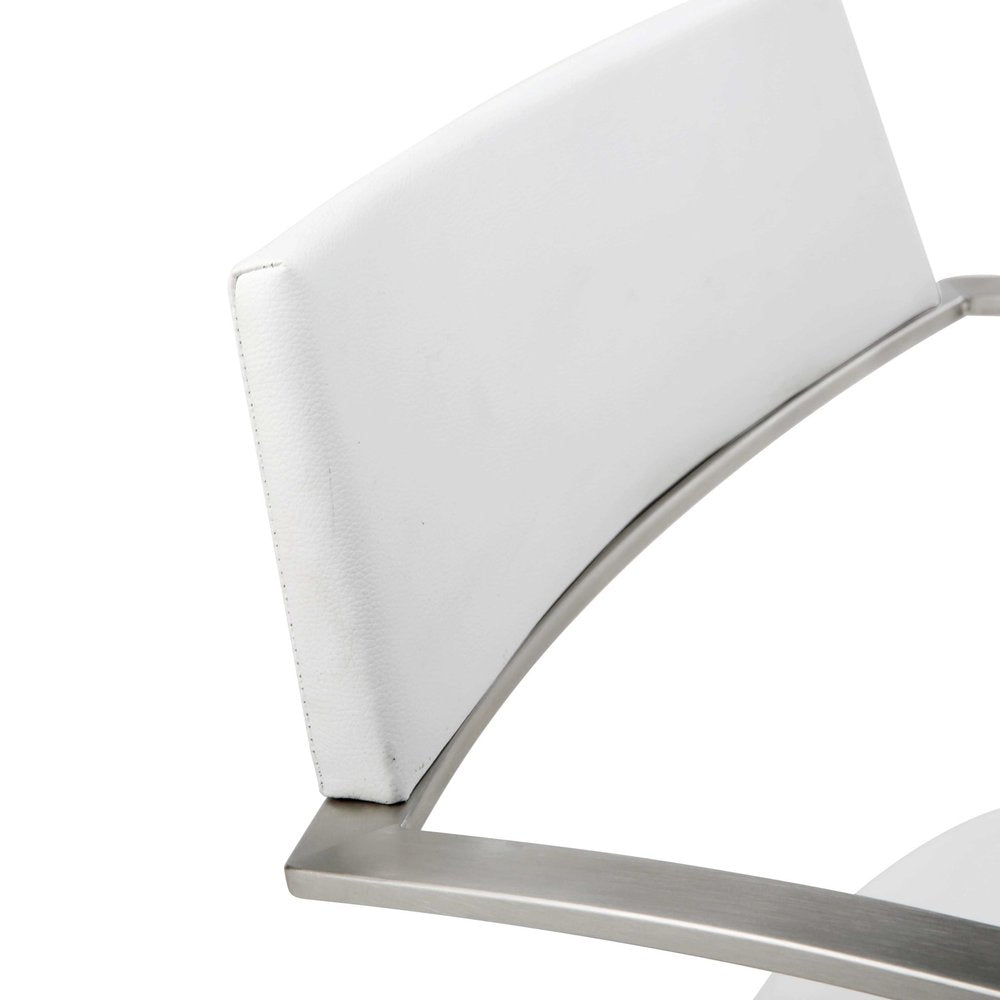 White And Silver Faux Leather And Steel Bar Chair HomeRoots