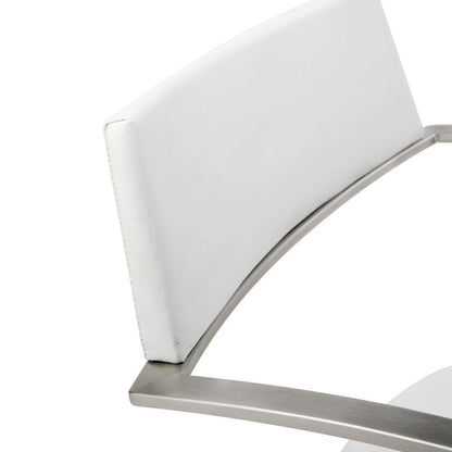 White And Silver Faux Leather And Steel Bar Chair HomeRoots
