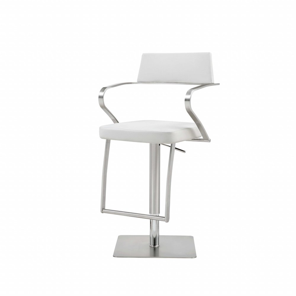 White And Silver Faux Leather And Steel Bar Chair HomeRoots