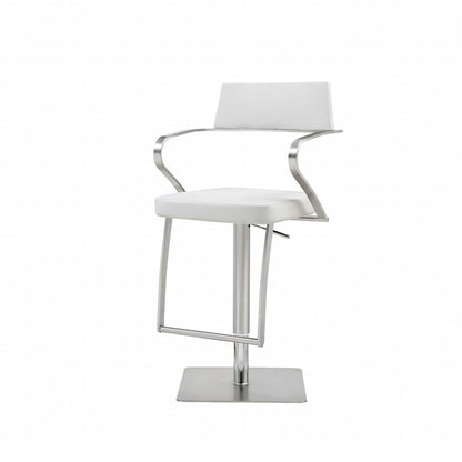 White And Silver Faux Leather And Steel Bar Chair HomeRoots