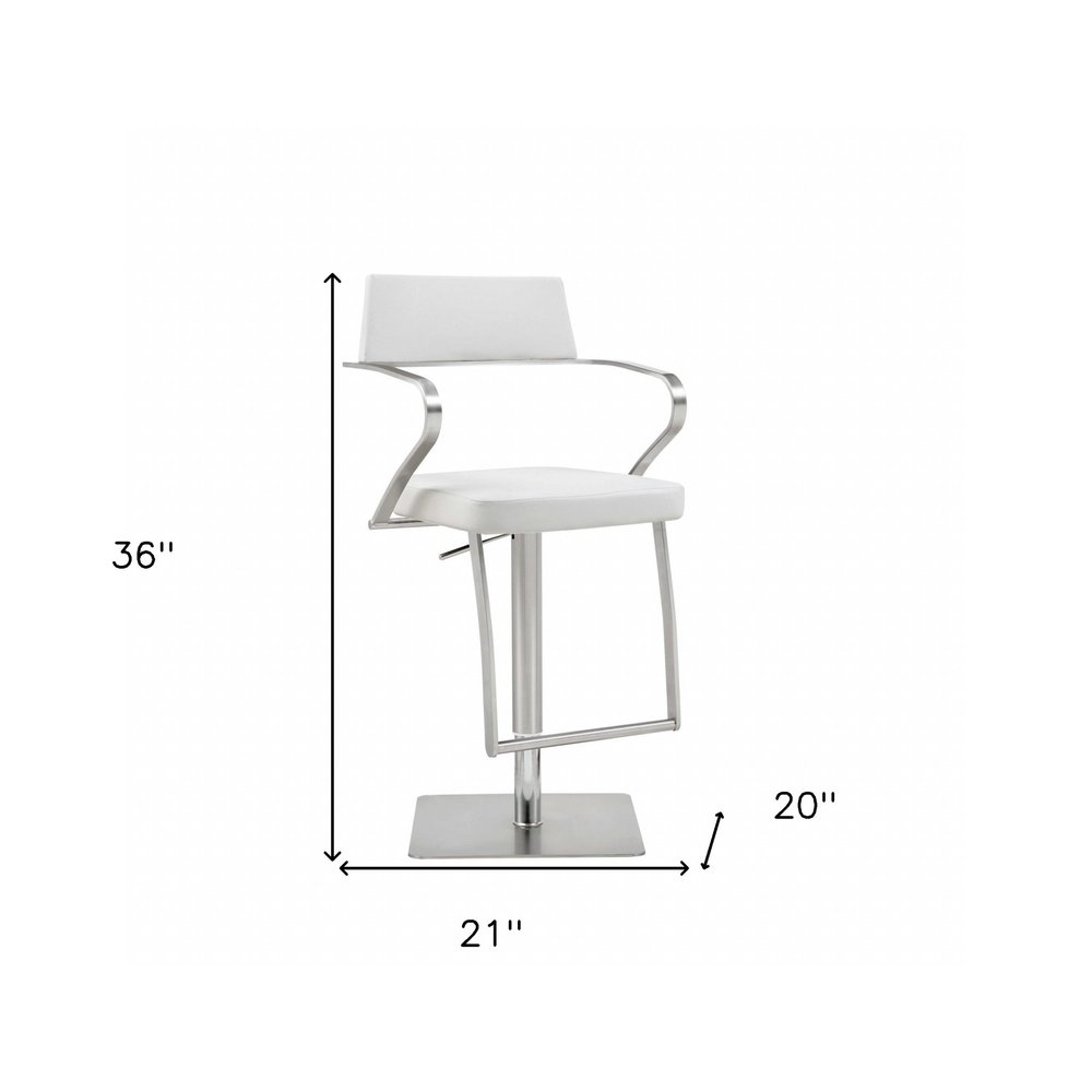 White And Silver Faux Leather And Steel Bar Chair HomeRoots